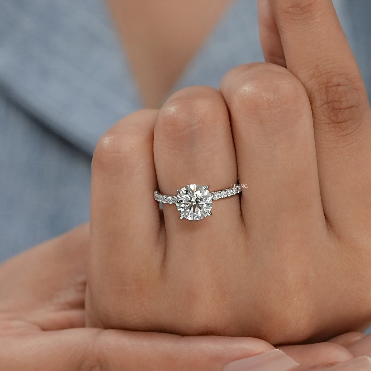 Round Cut Lab Diamond Solitaire Accent Ring Ring