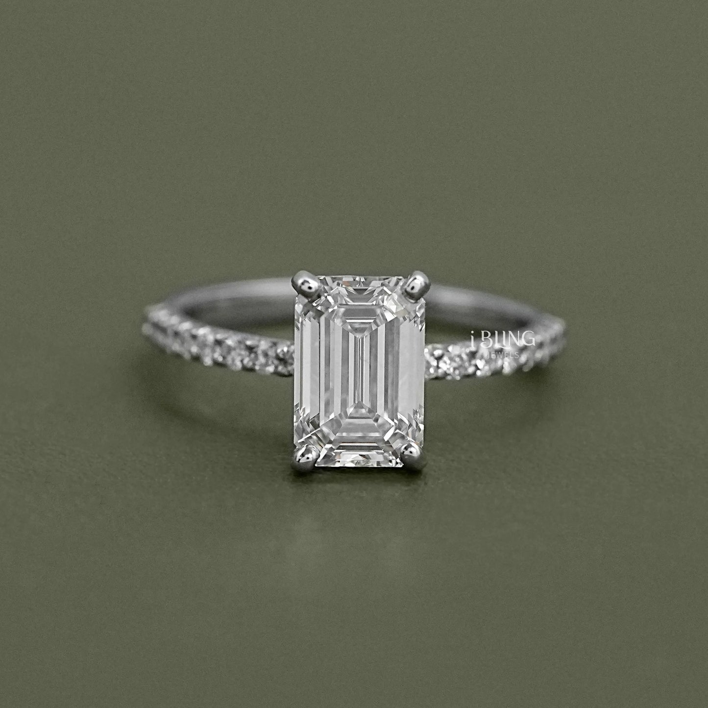 Emerald Cut Solitaire Accent Engagement Ring Solitaire Ring