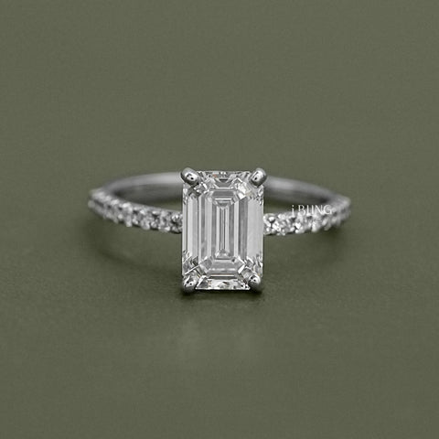 Emerald Cut Solitaire Accent Engagement Ring