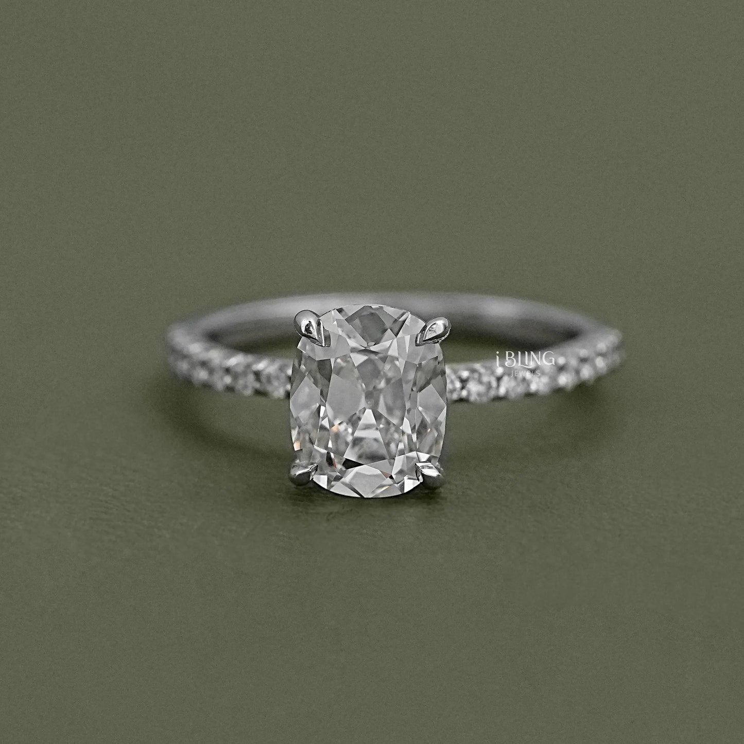 Elongated Cushion Diamond Engagement Ring Solitaire Ring