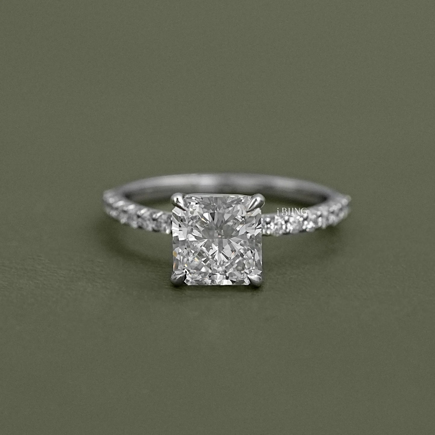 Square Radiant Lab Diamond Engagement Ring Solitaire Accent Ring