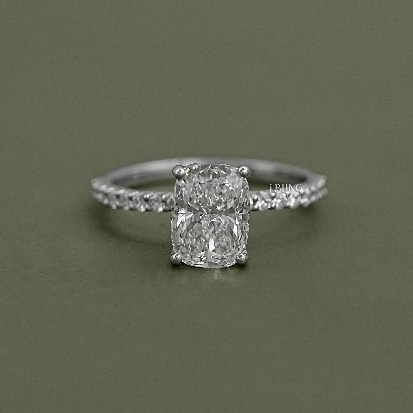 Elongated Old Mine Cushion Lab Diamond Ring Solitaire Ring