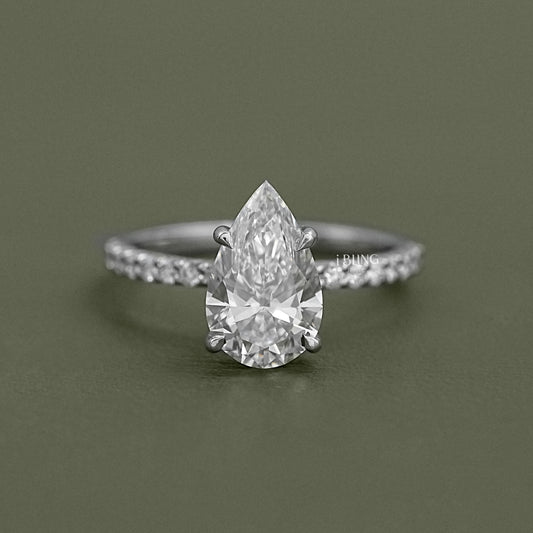 Pear Cut Lab Diamond Solitaire Accent Ring