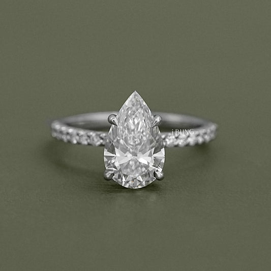 Pear Cut Lab Diamond Solitaire Accent Ring