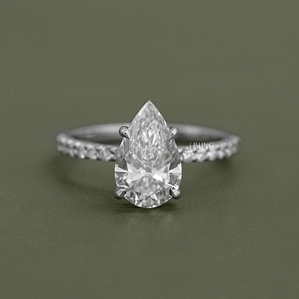 Pear Cut Lab Diamond Solitaire Accent Ring