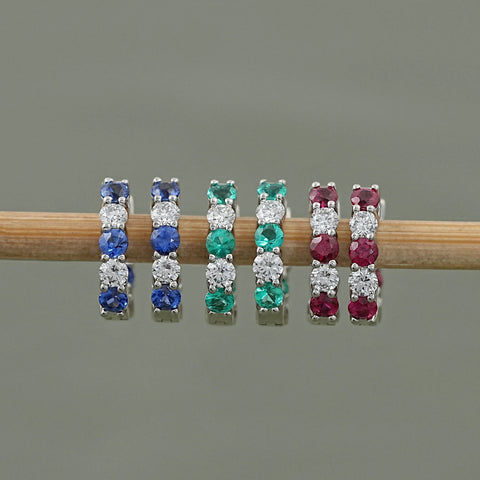 Lab Diamond And Gemstone In-Out Hoop Earrings
