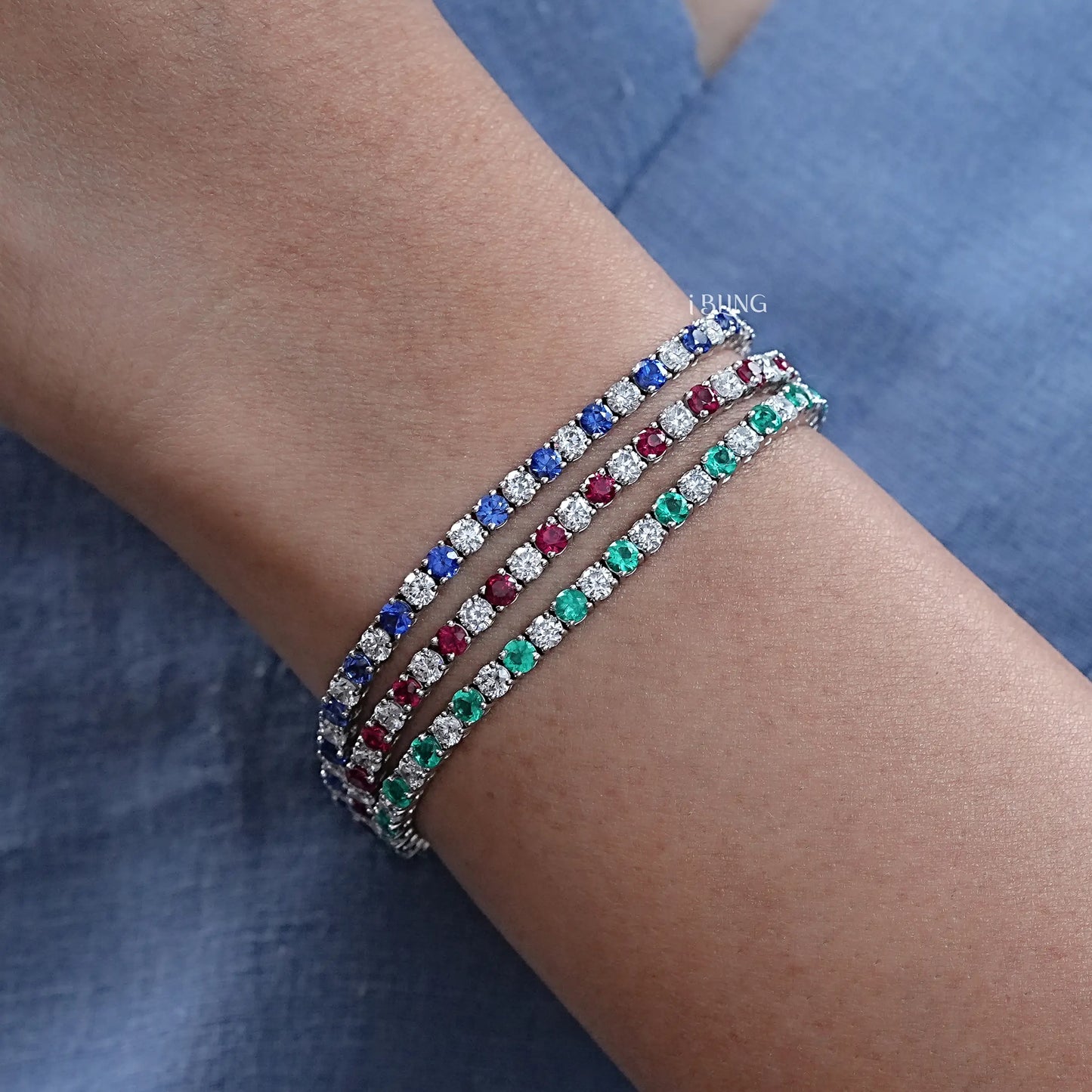 Multi Gemstone Round Diamond Tennis Bracelet