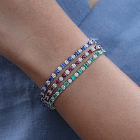 Multi Gemstone Round Diamond Tennis Bracelet