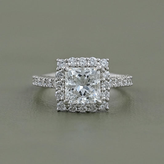 Princess Lab Diamond Halo Engagement Ring