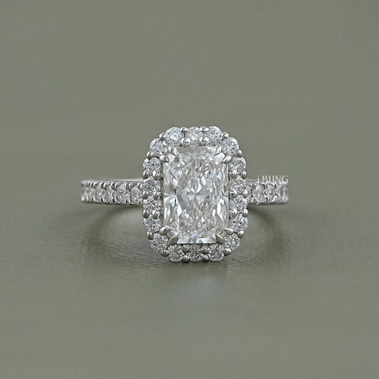 Radiant Diamond Solitaire Accent Halo Ring