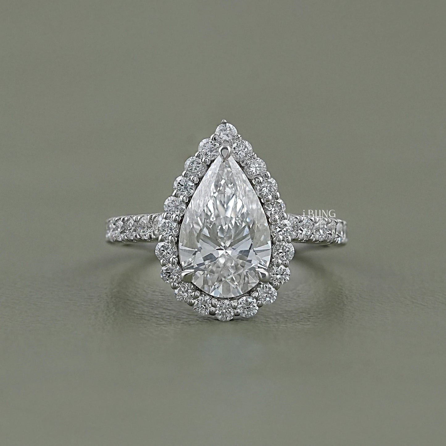 Pear Lab Grown Diamond Accent Halo Engagement Ring Solitaire Ring