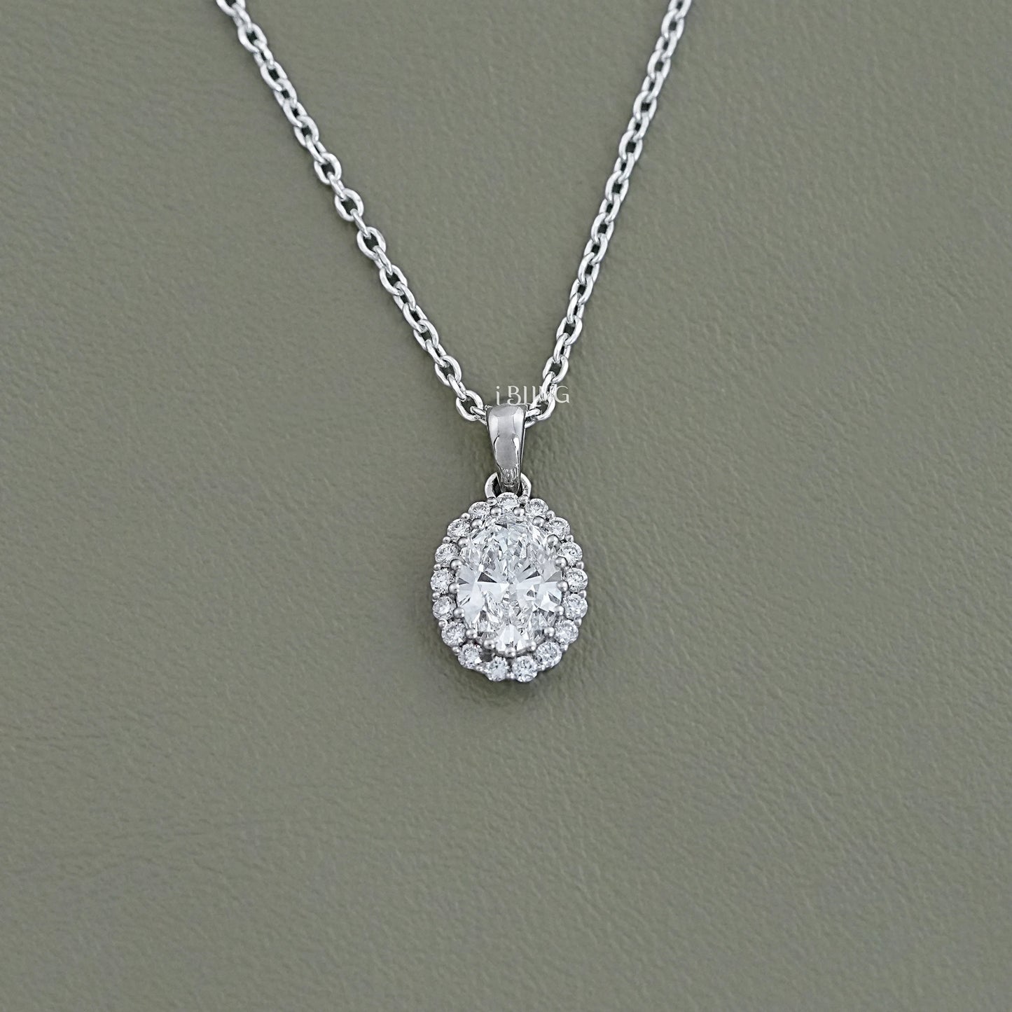 Oval Lab Grown Diamond Halo Necklace Pendants