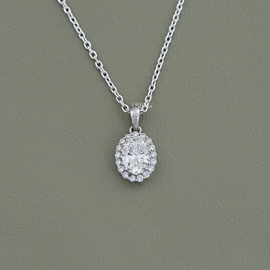 Oval Lab Grown Diamond Halo Necklace Pendants
