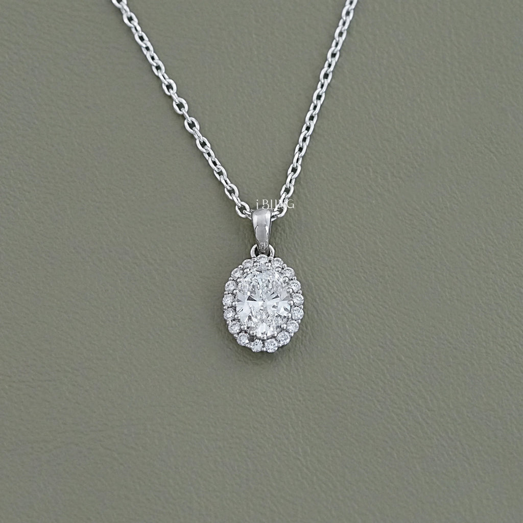 Oval Lab Grown Diamond Halo Necklace