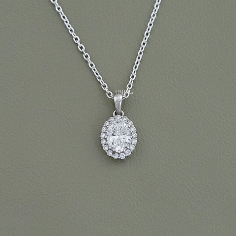 Oval Lab Grown Diamond Halo Necklace