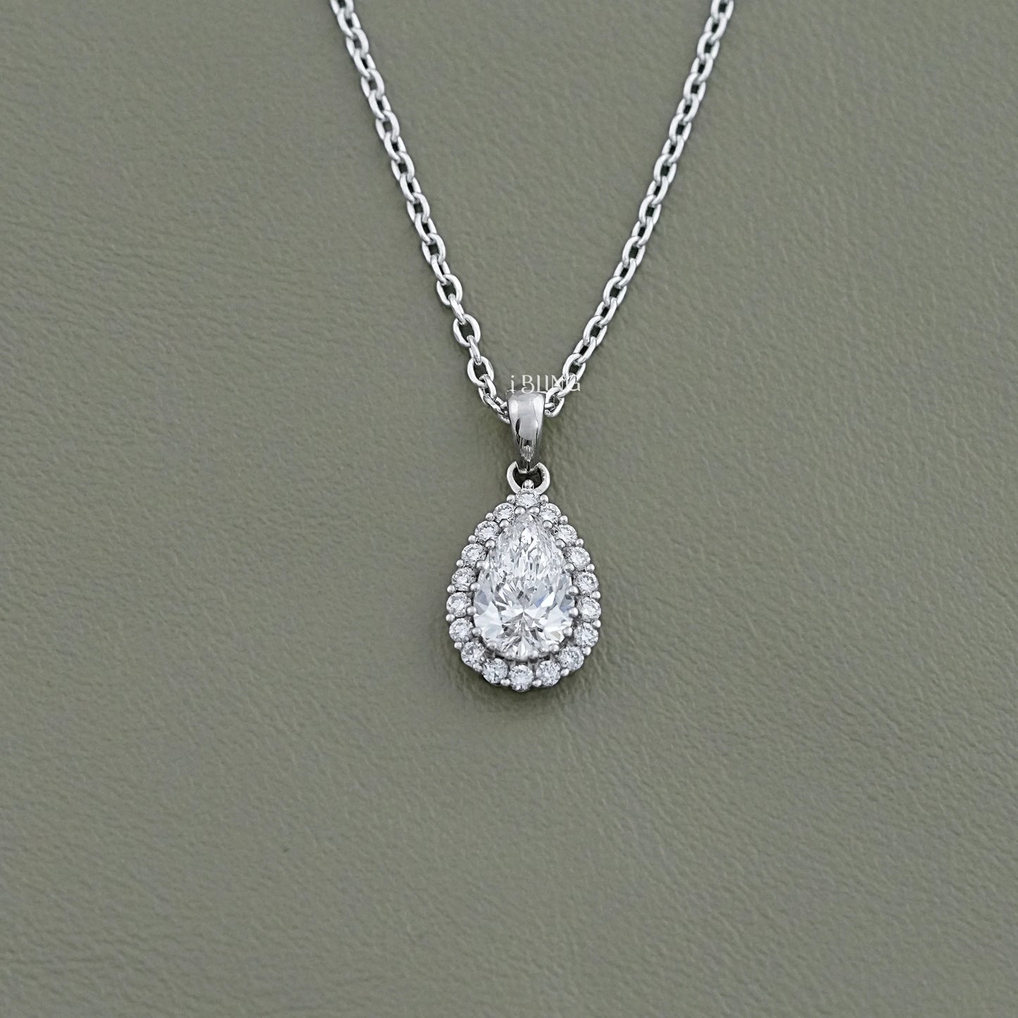 Pear Lab Diamond Halo Necklace Pendants