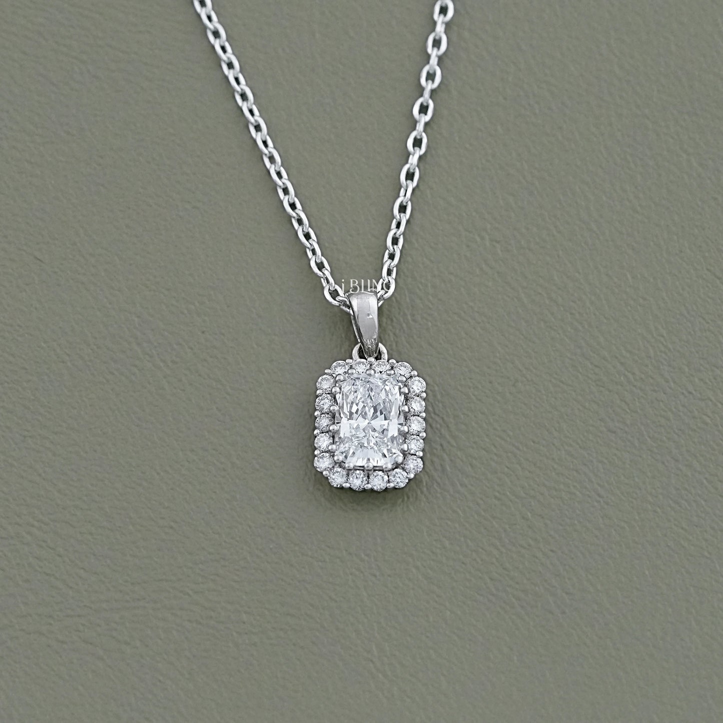 Radiant Cut Lab Dimaond Halo Pendant Pendants