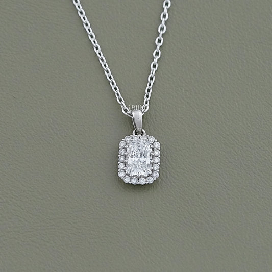 Radiant Cut Lab Dimaond Halo Pendant Pendants