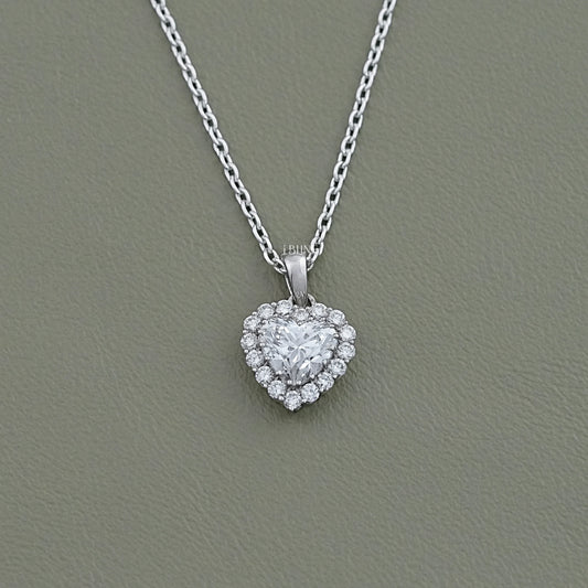 Heart Lab Diamond Halo Necklace Pendants