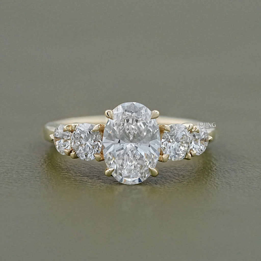 Five Stone Oval And Round Lab Diamond Engagement Ring