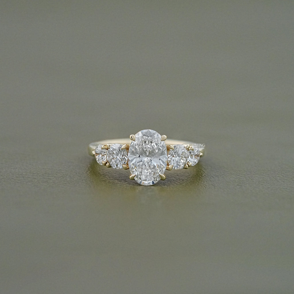 Five Stone Oval And Round Lab Diamond Engagement Ring