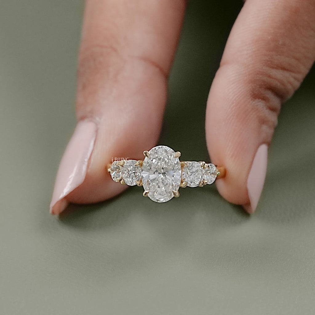 Five Stone Oval And Round Lab Diamond Engagement Ring