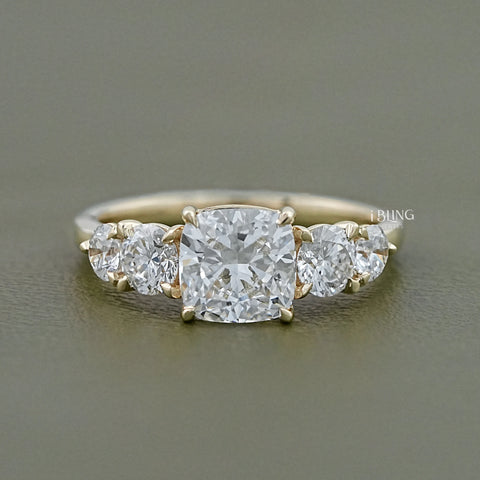 Cushion Cut Five Stone Lab Diamond Engagement Ring