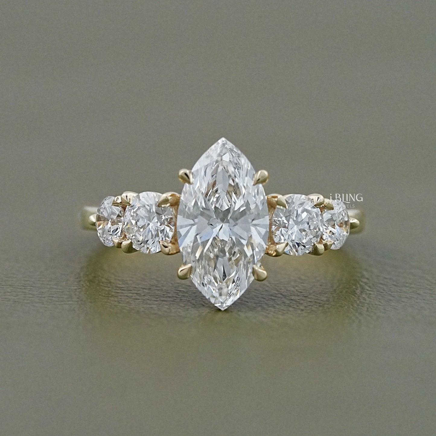 Marquise And Round Diamond Five Stone Engagement Ring 5 Stone Ring