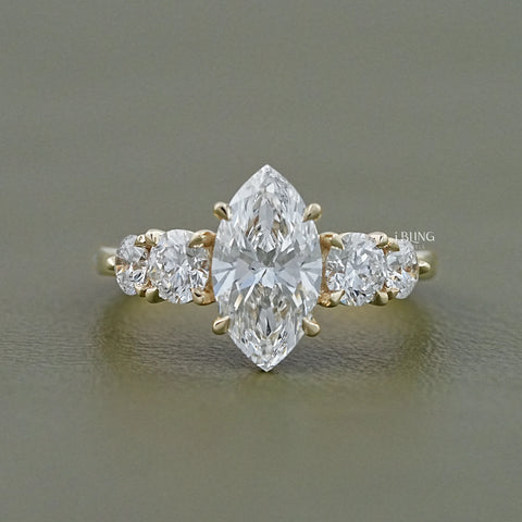 Marquise And Round Diamond Five Stone Engagement Ring