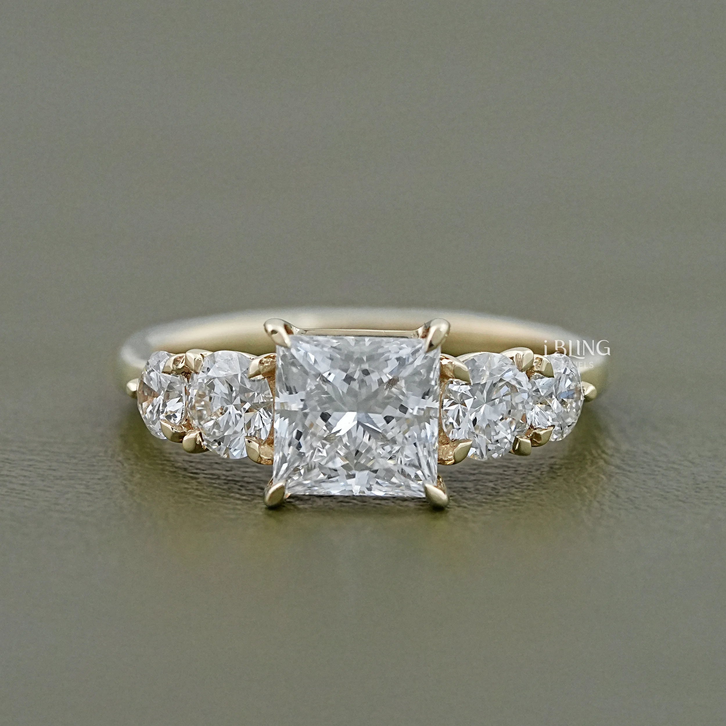 5 Stone Lab Grown Diamond Princess Cut Engagement Ring – Ibling Jewels