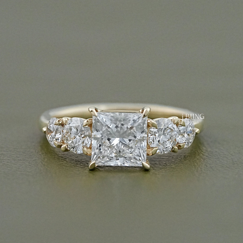 5 Stone Princess Cut Lab Grown Diamond Engagement Ring