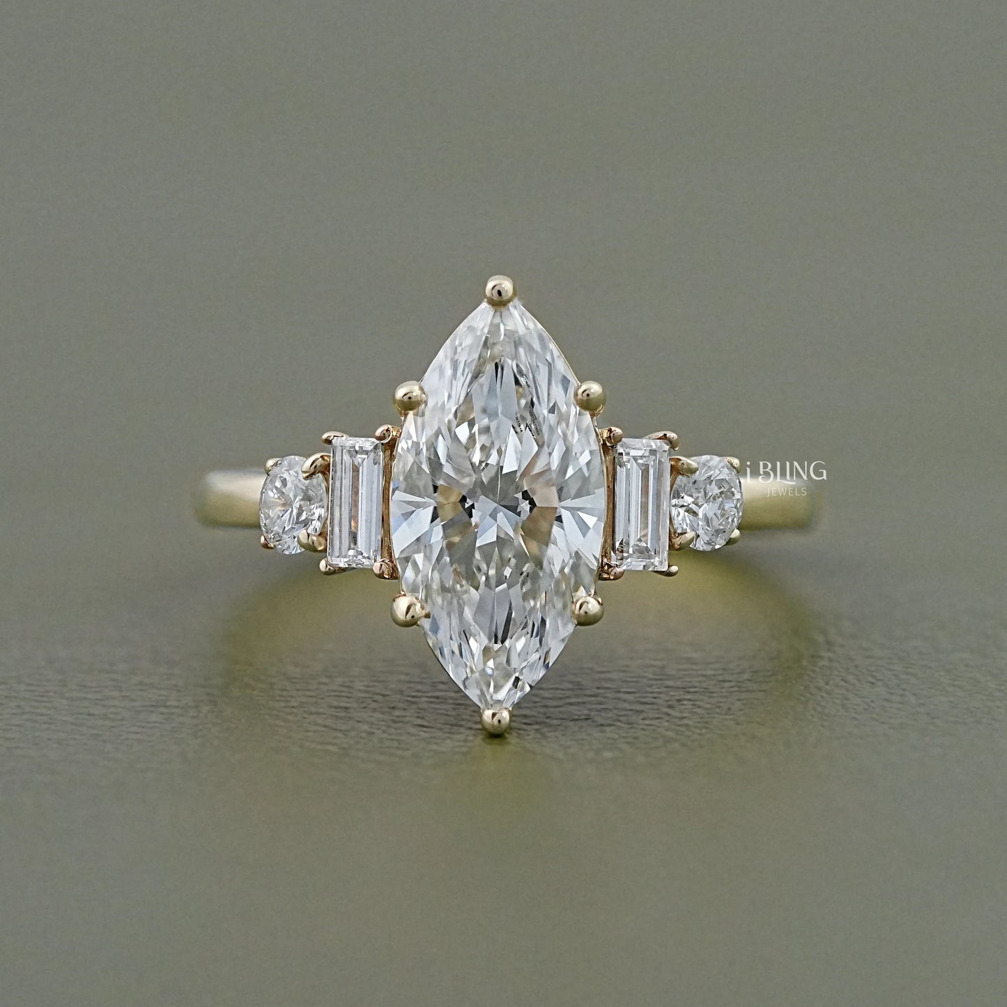 Five Stone Marquise And Baguette Diamond Engagement Ring 5 Stone Ring