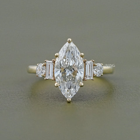 Five Stone Marquise And Baguette Diamond Engagement Ring