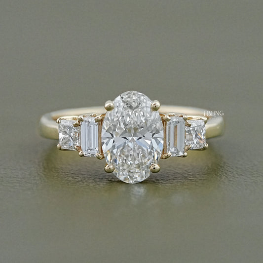 Oval Lab Diamond Staking Five Stone Ring