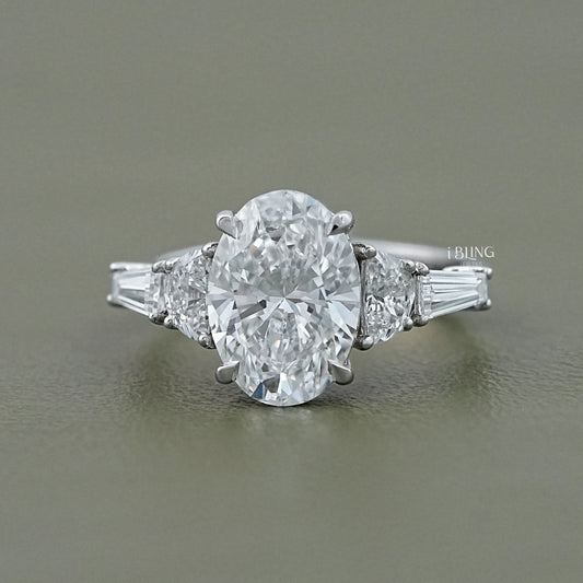 Oval And Half Moon Diamond Five Stone Ring