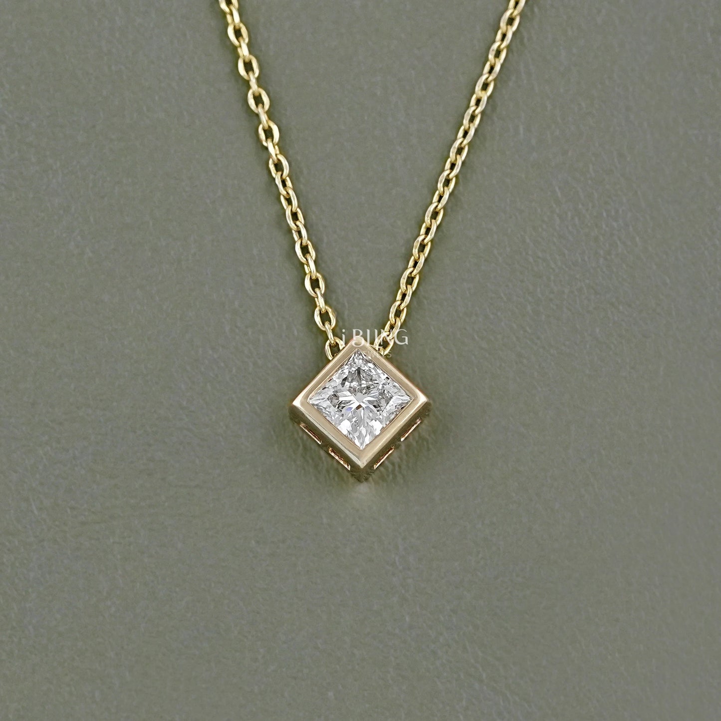 Princess Diamond Bezel Set Solitaire Necklace Pendants