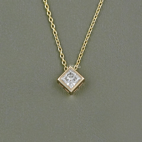 Princess Diamond Bezel Set Solitaire Necklace