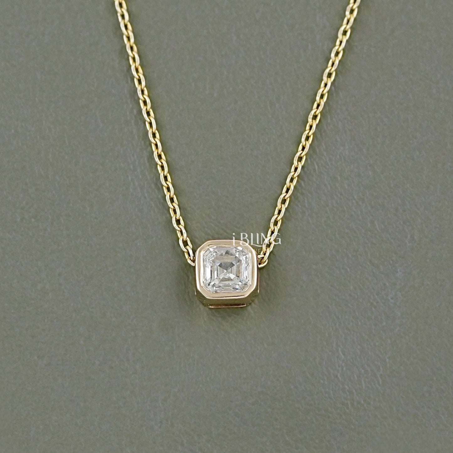 Asscher Cut Diamond Bezel Set Solitaire Necklace Pendants