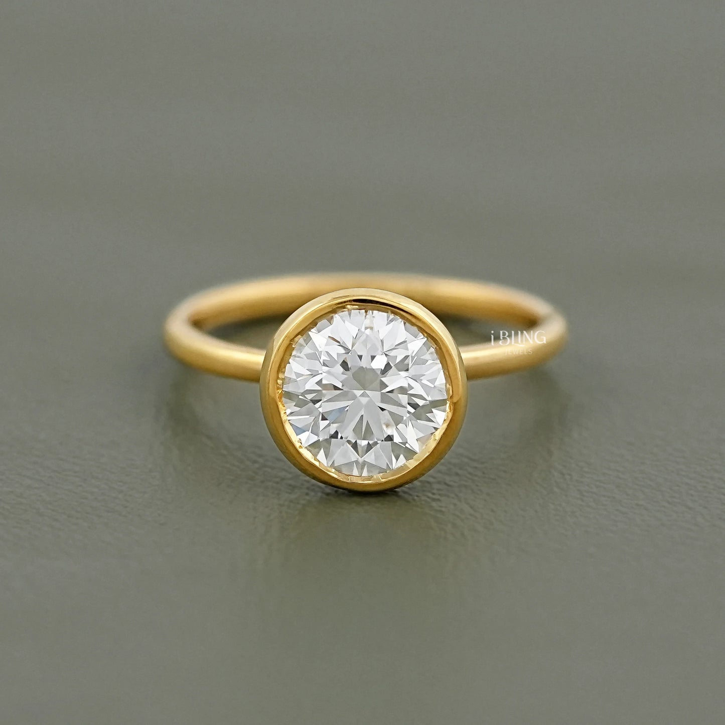 Bezel Set Round Lab Diamond Engagement Ring Solitaire Ring