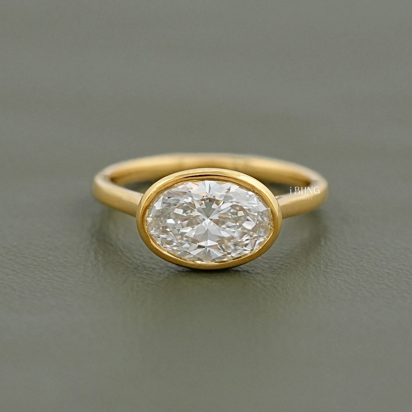East West Oval Lab Diamond Bezel Set Engagement Ring Solitaire Ring