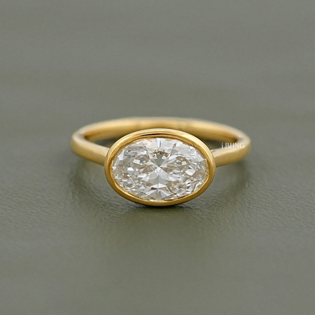East West Oval Lab Diamond Bezel Set Engagement Ring