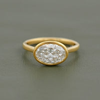 East West Oval Lab Diamond Bezel Set Engagement Ring