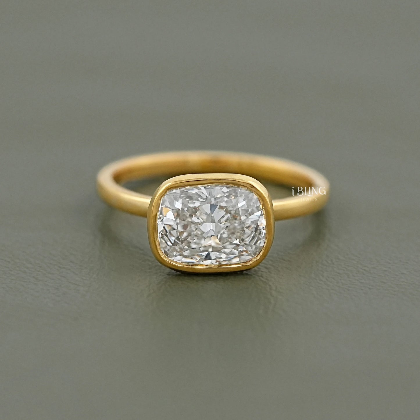 East West Cushion Cut Bezel Solitaire Engagement Ring Solitaire Ring