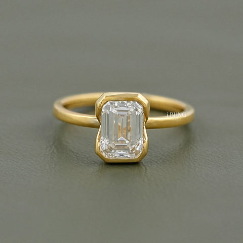 Bezel Set Emerald Cut Lab Diamond Engagement Ring