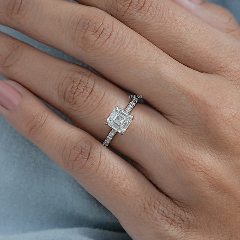 Asscher Cut Lab Diamond Solitaire Engagement Ring