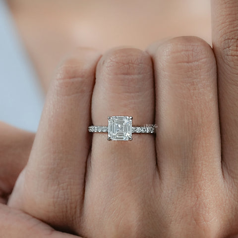 Asscher Cut Lab Diamond Solitaire Engagement Ring