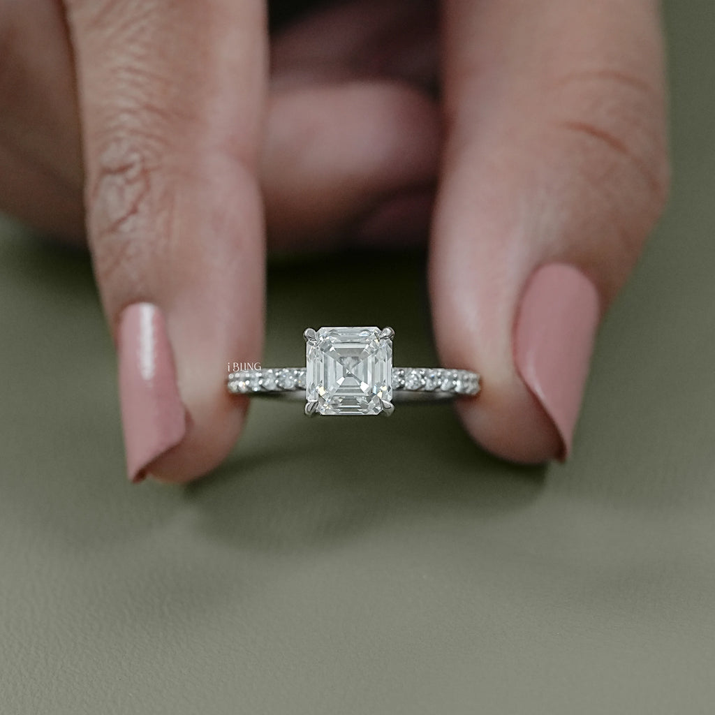 Asscher Cut Lab Diamond Solitaire Engagement Ring