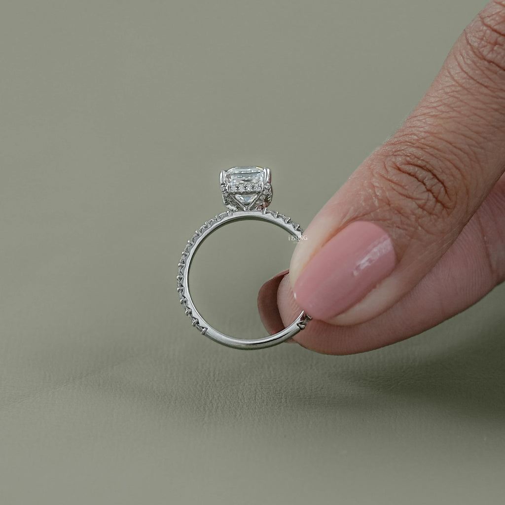 Asscher Cut Lab Diamond Solitaire Engagement Ring