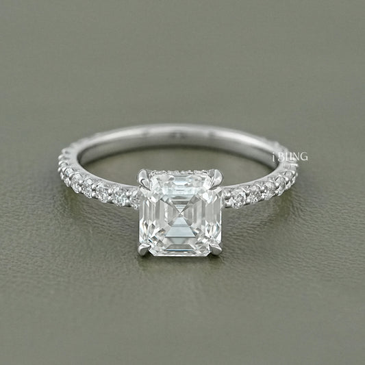 Asscher Cut Lab Diamond Solitaire Engagement Ring Solitaire Accent Ring