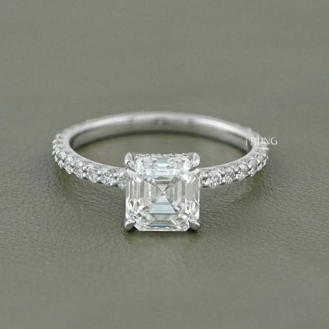 Asscher Cut Lab Diamond Solitaire Engagement Ring